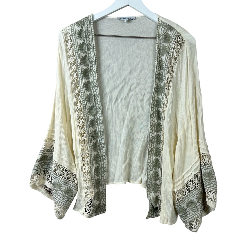 See And Be Seen Crochet Embroidered Cardigan Top Women Sz S